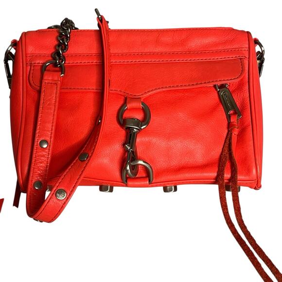Rebecca Minkoff Leather Mini Mac Clutch Crossbody Bag Convertible Tomato Red - Picture 3 of 11